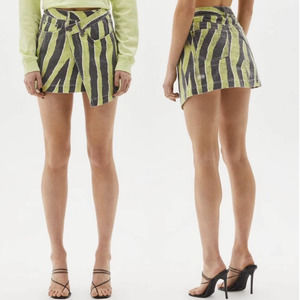 Ksubi Rap Wild Zinc Rap Mini Skirt Lime Green Black Women's Size 28